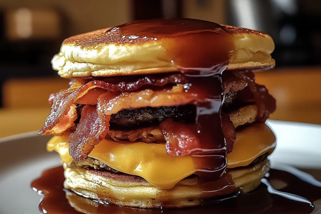 Maple Bacon Pancake Burger – the ultimate breakfast indulgence!