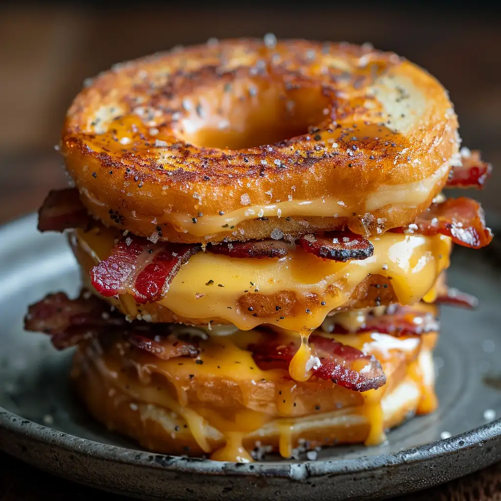 Donut Grilled Cheese with Bacon + Maple Glaze 🍩🧀🥓