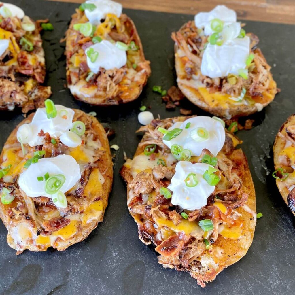 Smashed Barbecue Potato Skins on the Griddle