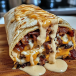Huge Bacon Cheeseburger Burrito with Bacon & Creamy Cheese Sauce