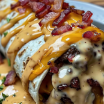 Huge Bacon Cheeseburger Burrito with Bacon & Creamy Cheese Sauce