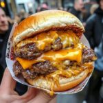Double Smash Burger with Bacon, Spicy Sauce & Shredded Lettuce