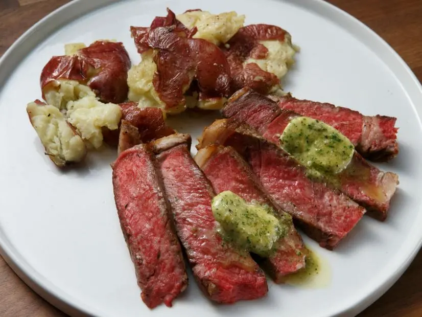 Ribeye Steak Bites with Cheesy Smashed Potatoes