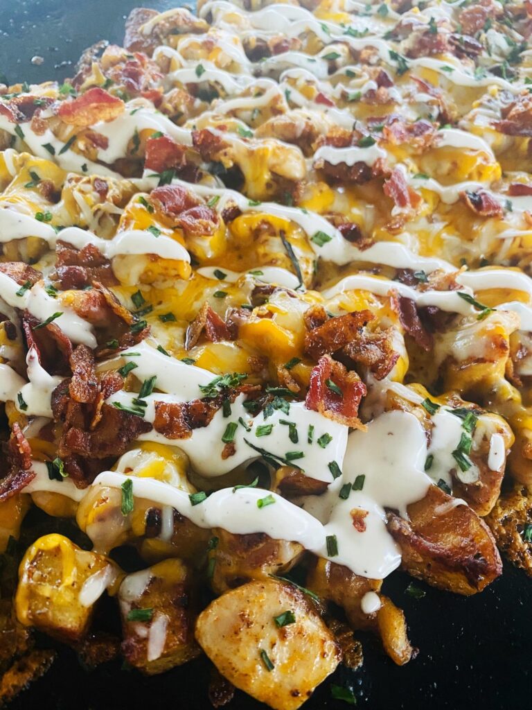 Blackstone Buffalo Chicken Loaded Potatoes