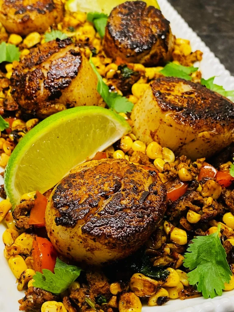 Blackstone Scallops with Chorizo and Corn
