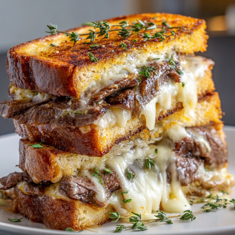 Steak Grilled Cheese with Cheesy Garlic Bread