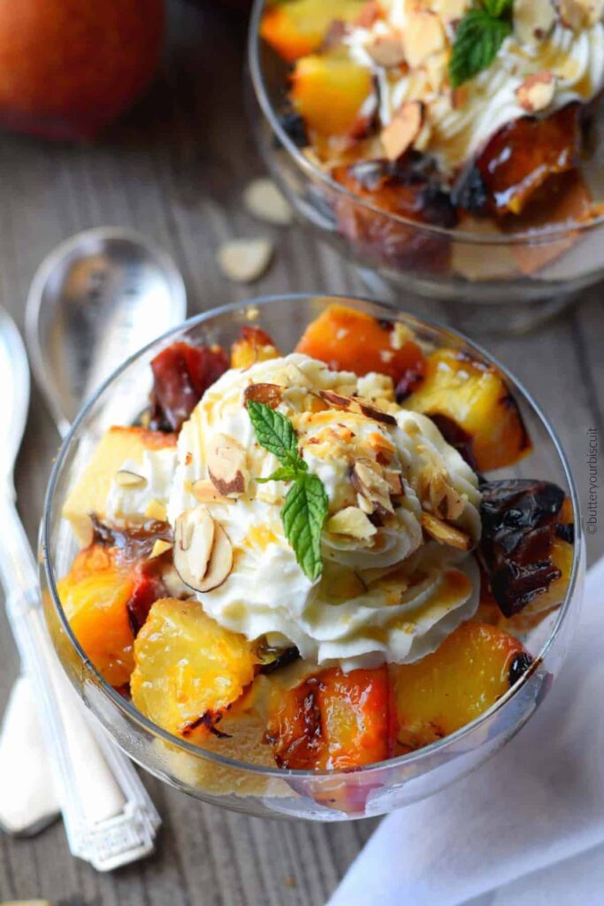 Grilled Peaches & Pound Cake w/ Whipped Cream