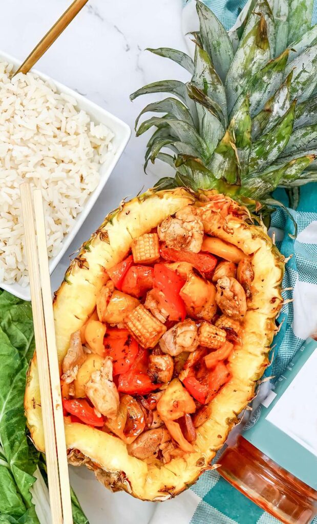 Pulled pork pineapple boats on the blackstone
