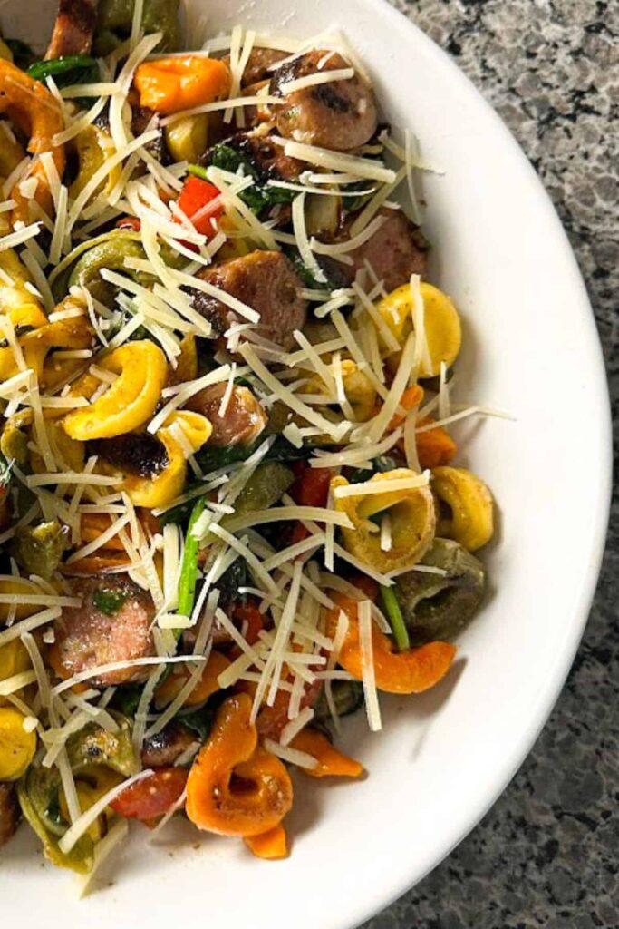 Blackstone griddle tortellini stir-fry (or griddled tortellini with sausage and vegetables