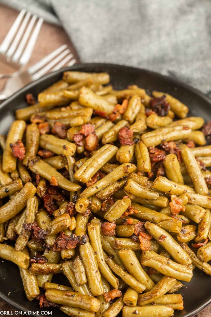 Green beans and bacon on Blackstone