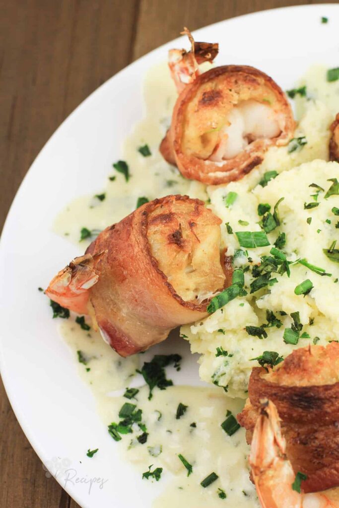 Bacon wrapped shrimp stuffed with crab