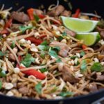 pork, chicken, fried rice and stir fry noodles
