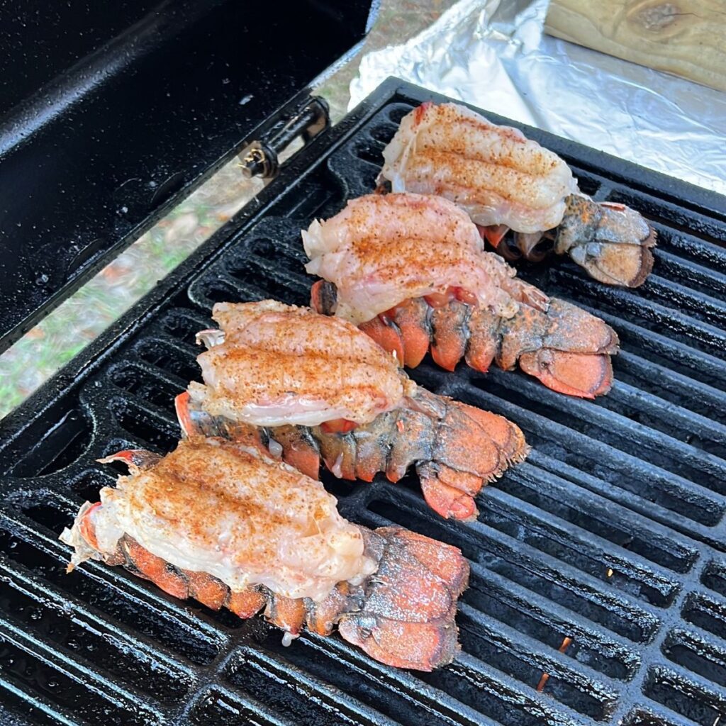 Blackstone Lobster Tail, Garlic Shrimp, Asparagus, and Scalloped Potatoes