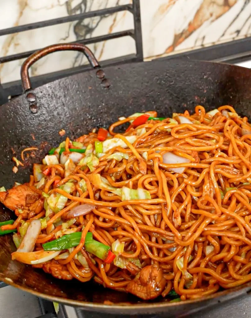 Homemade chicken lo mein and homemade eggrolls