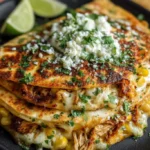 Chicken & chorizo quesadillas, rice and Mexican street corn for dinner!