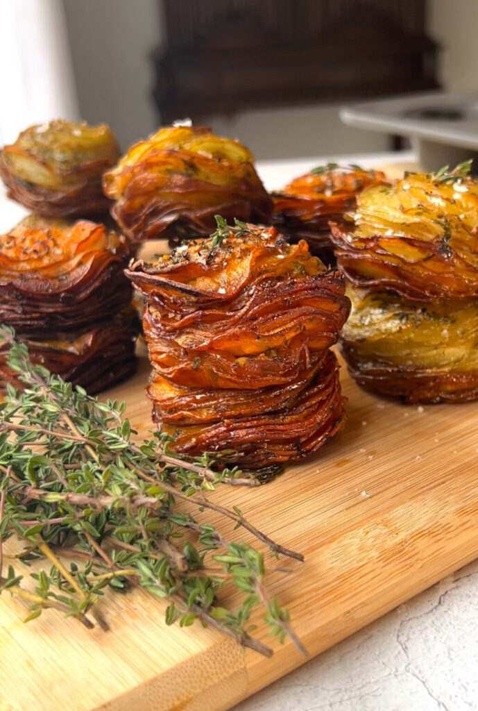 Bacon Fat Yukon Gold Potato Stack on the Blackstone