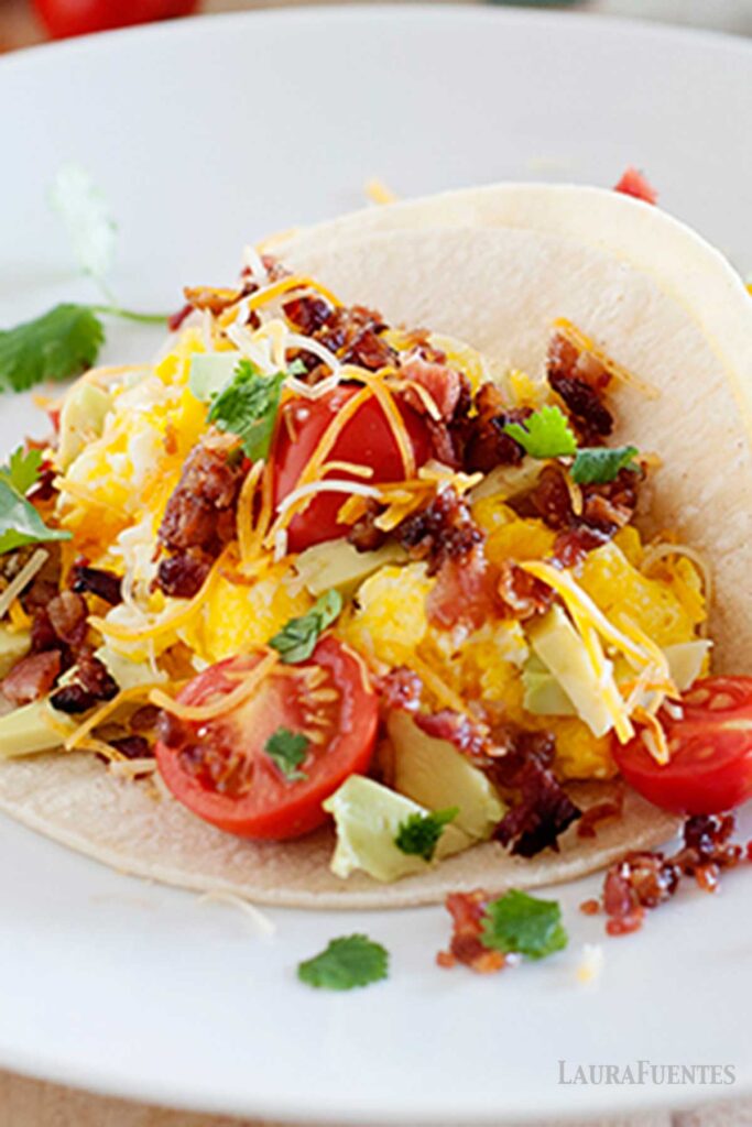 Breakfast Tacos. Bacon, eggs cheese and corn tortillas