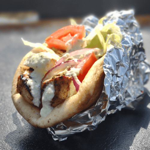 Blackstone Chicken Souvlaki with Homemade Pita and Tzatziki Sauce