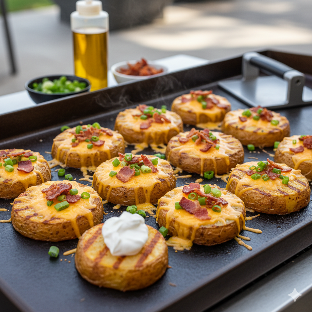 Loaded Potato Rounds on the Blackstone Griddle