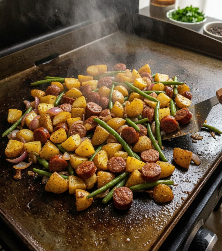 Hearty Griddle Hash: Sausage, Potatoes, and Green Beans